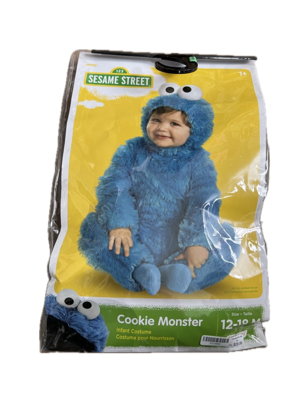 Sesame Street Cookie Monster Plush Blue Infant Costume Size 12-18 Months